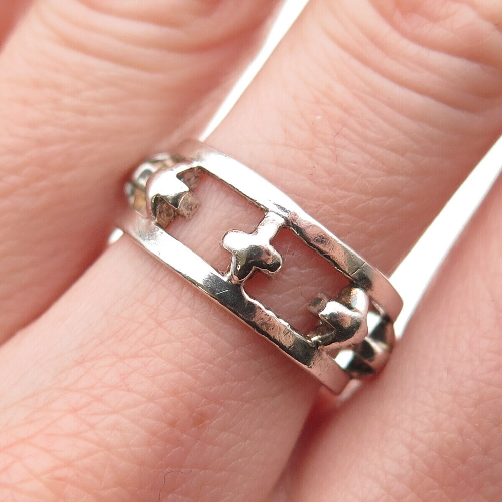 925 Sterling Silver Vintage Cross All Around Oxidized Ring Size 7.75